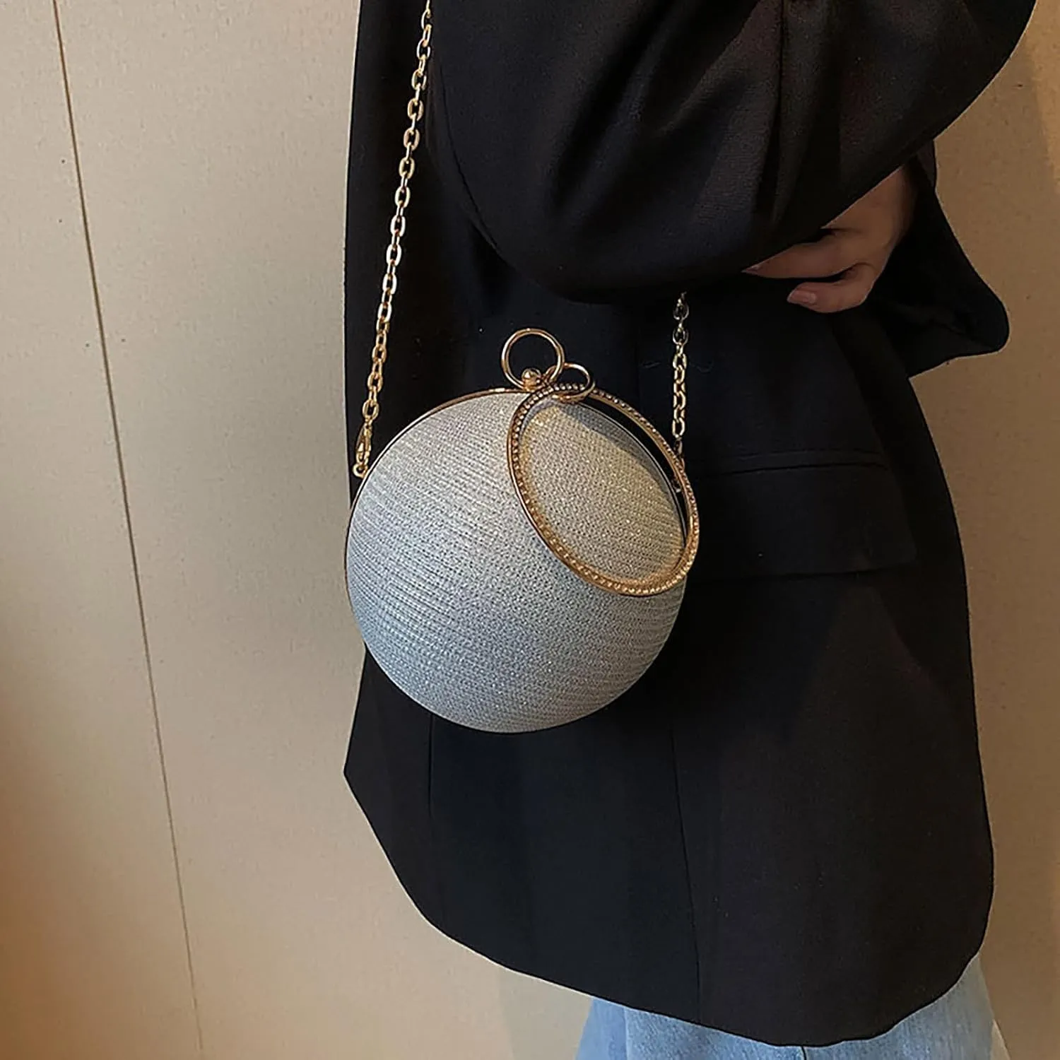 FNKDOR 2023 Clutches Women's Funny Ball Shaped Evening Bag with Metallic Shoulder Strap