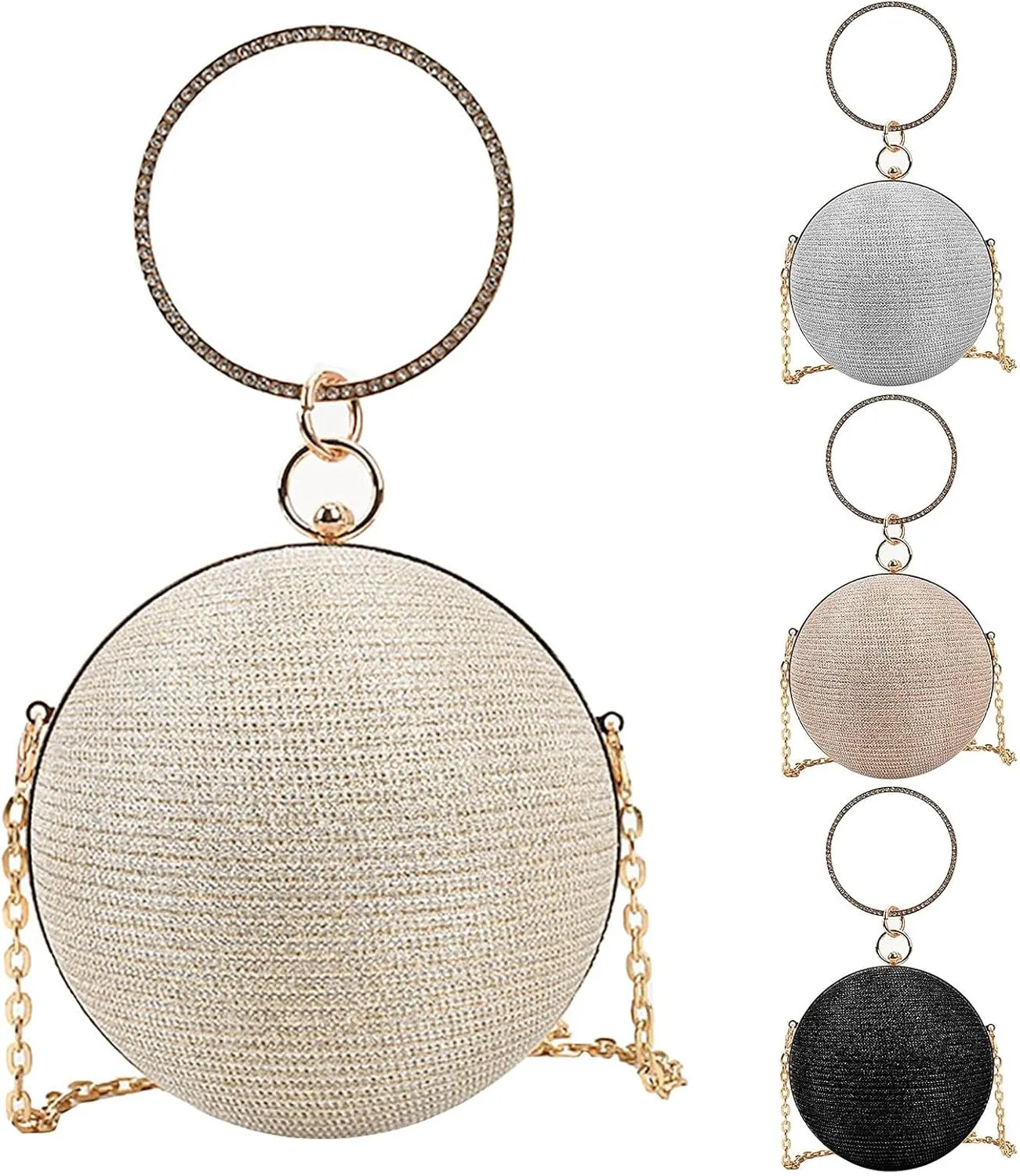 FNKDOR 2023 Clutches Women's Funny Ball Shaped Evening Bag with Metallic Shoulder Strap