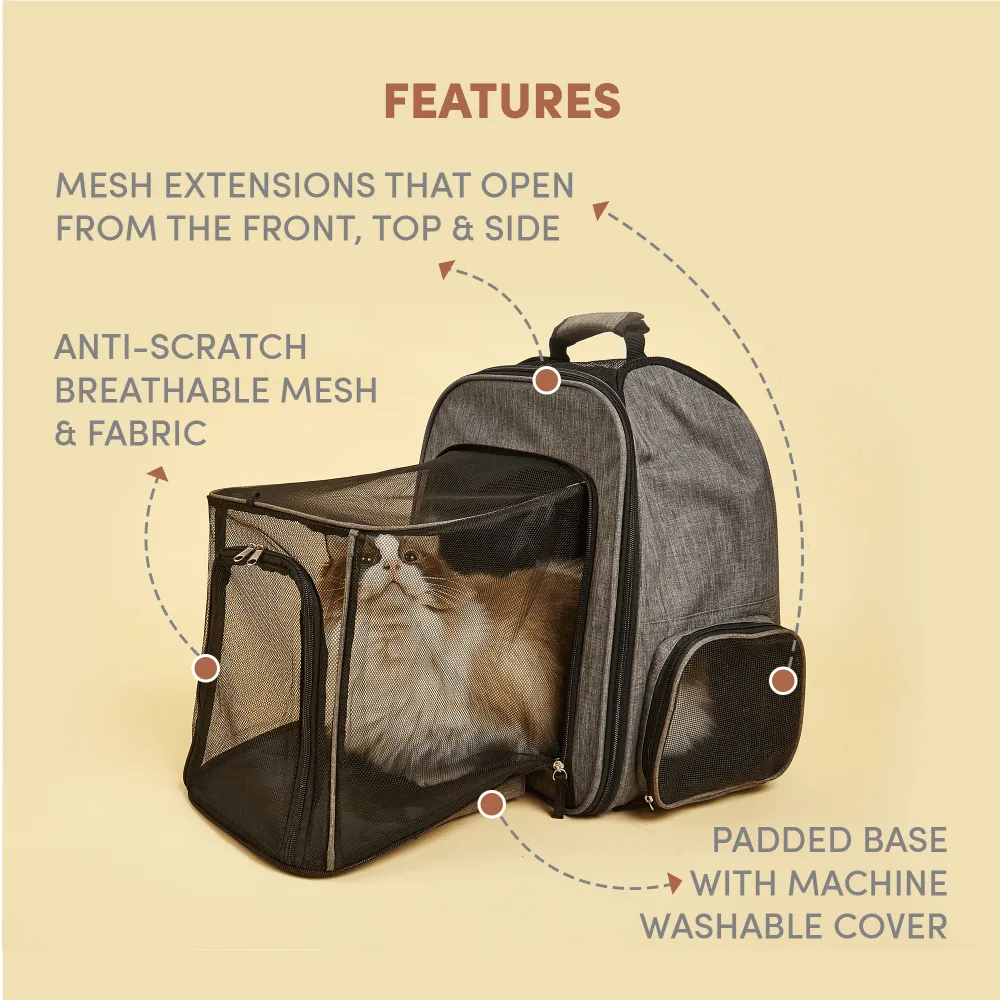 Fofos Expandable Backpack Carrier for Dogs and Cats (Grey)
