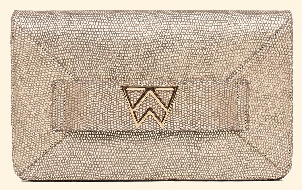 Forever Classy Clutch in Silver Gold Platinum Lizard