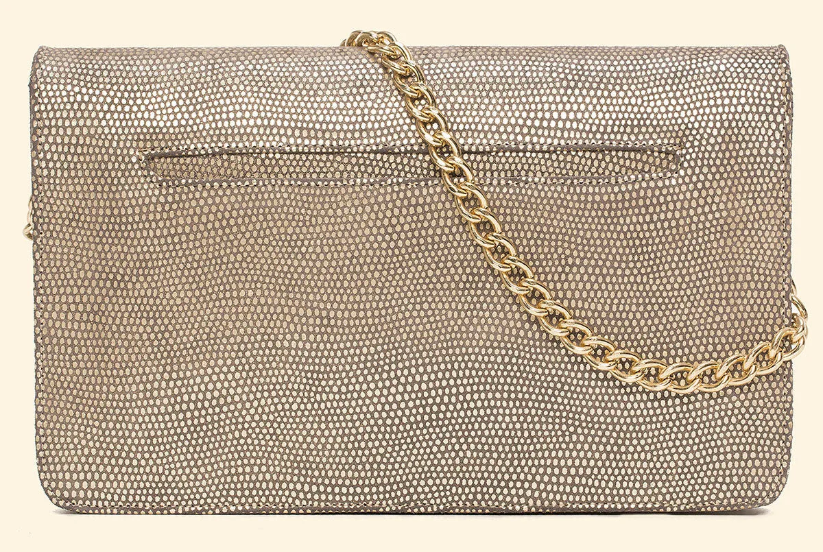 Forever Classy Clutch in Silver Gold Platinum Lizard