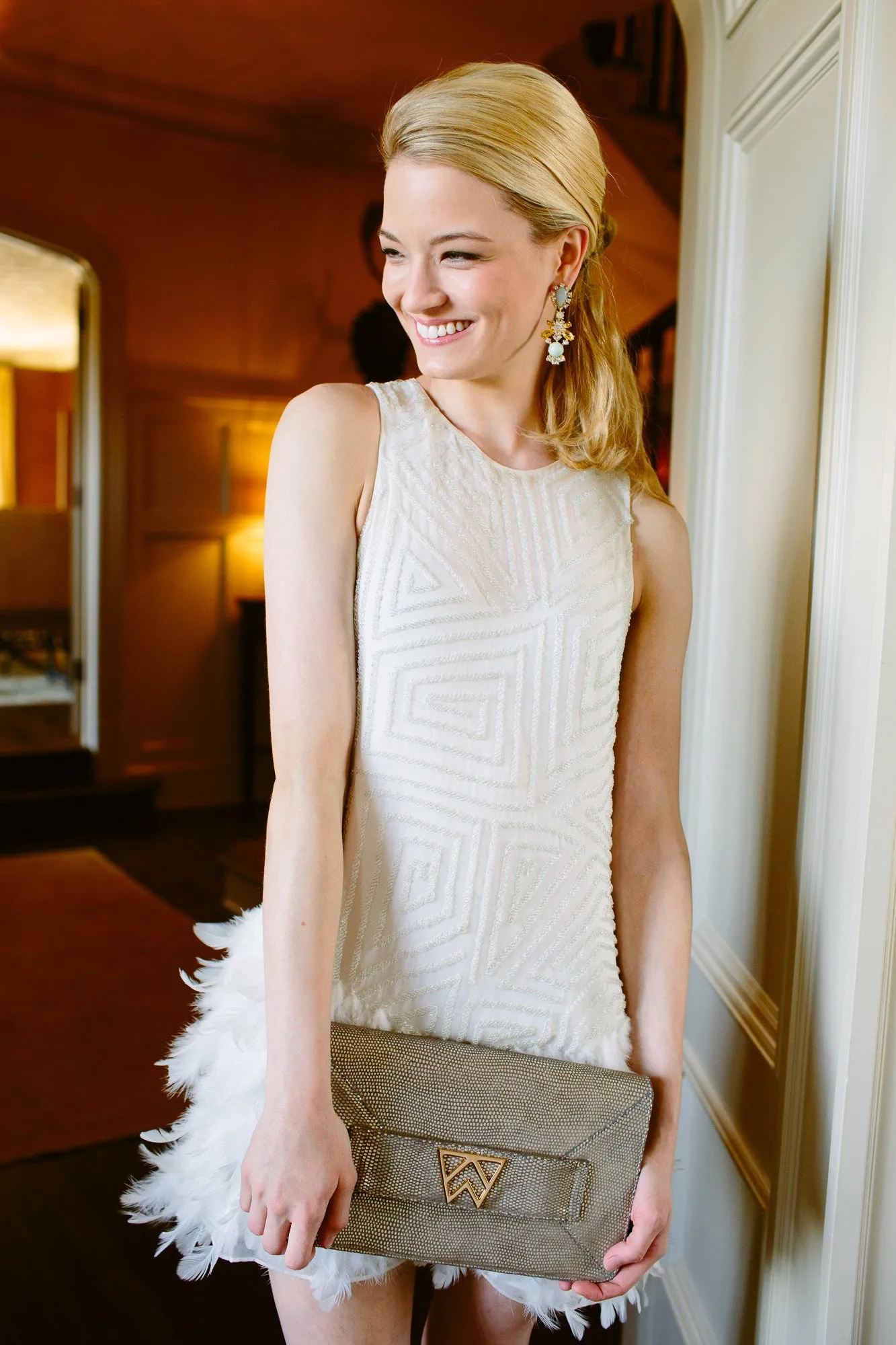 Forever Classy Clutch in Silver Gold Platinum Lizard