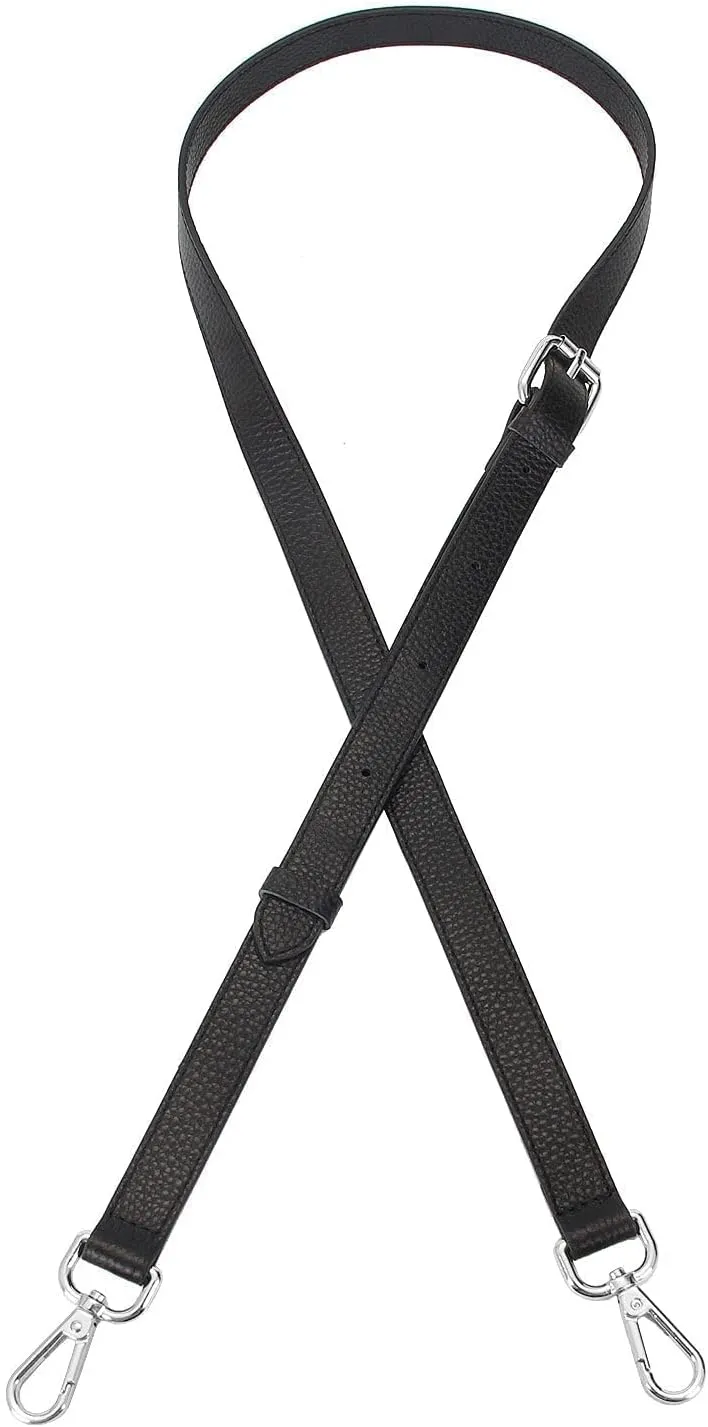Full Grain Leather Adjustable Replacement Cross Body Purse Shoulder Strap Handbag Bag Wallet, 2/3 Wide(Black-Silver Lock)