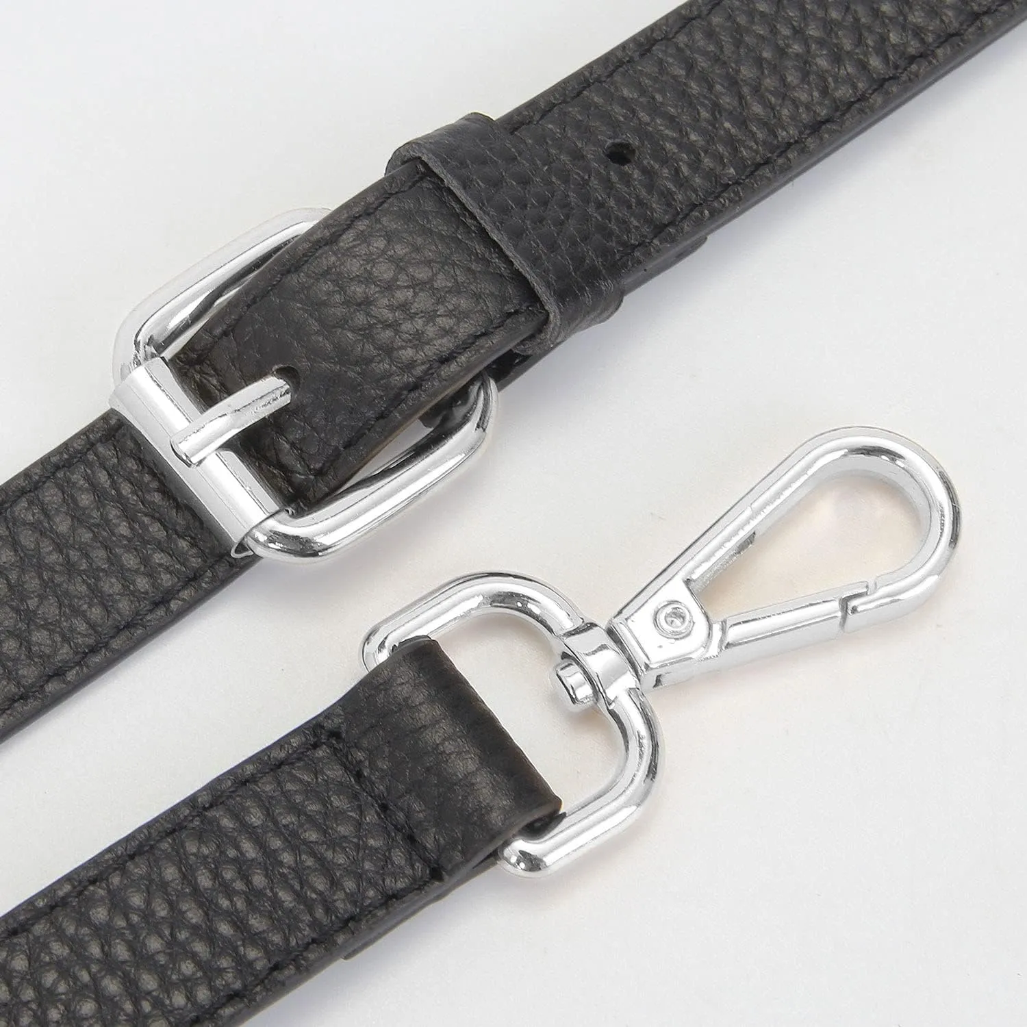 Full Grain Leather Adjustable Replacement Cross Body Purse Shoulder Strap Handbag Bag Wallet, 2/3 Wide(Black-Silver Lock)