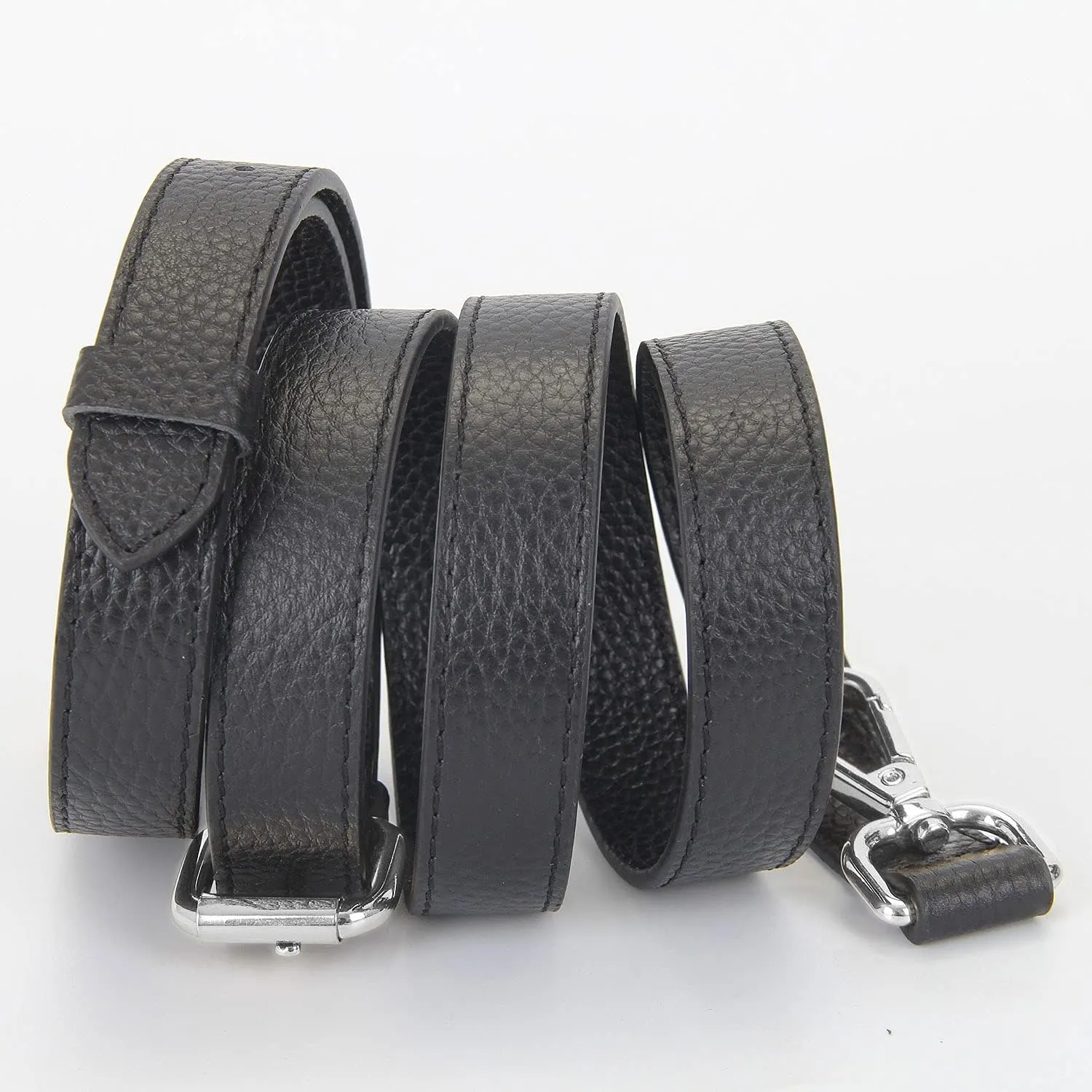 Full Grain Leather Adjustable Replacement Cross Body Purse Shoulder Strap Handbag Bag Wallet, 2/3 Wide(Black-Silver Lock)