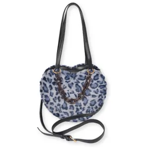 Fuzzy Leopard Oversized Heart Shoulder Bag