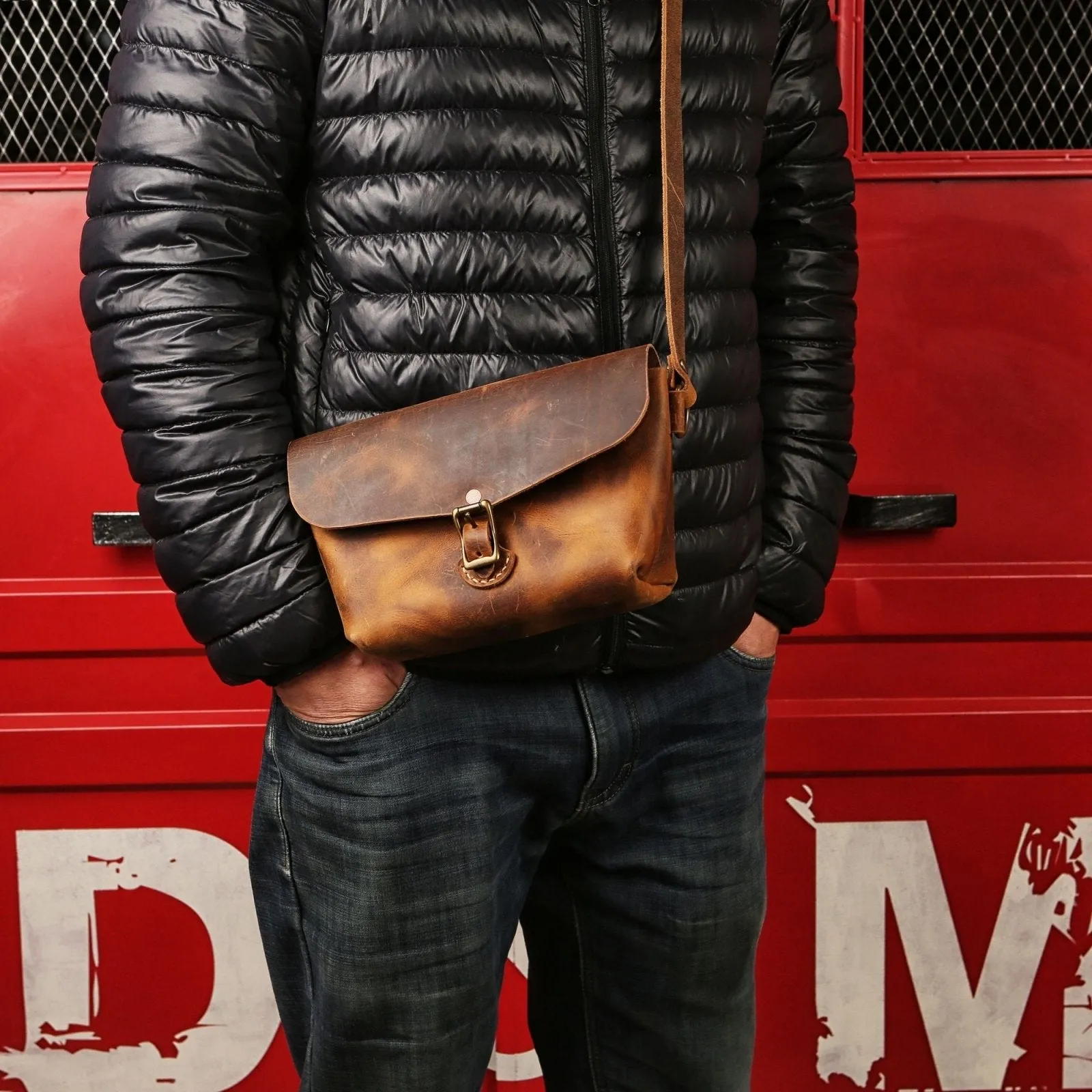 Genuine leather designer crossbody fanny pack for men