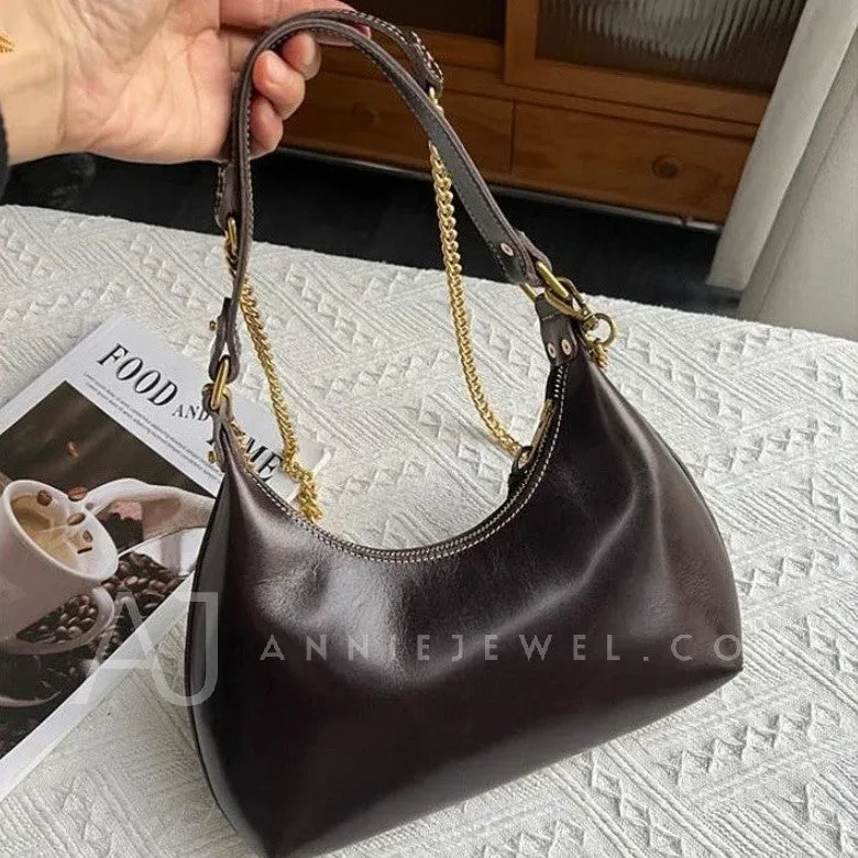 Genuine Leather Underarm Bag Shoulder Underarm Bag With Chain Strap