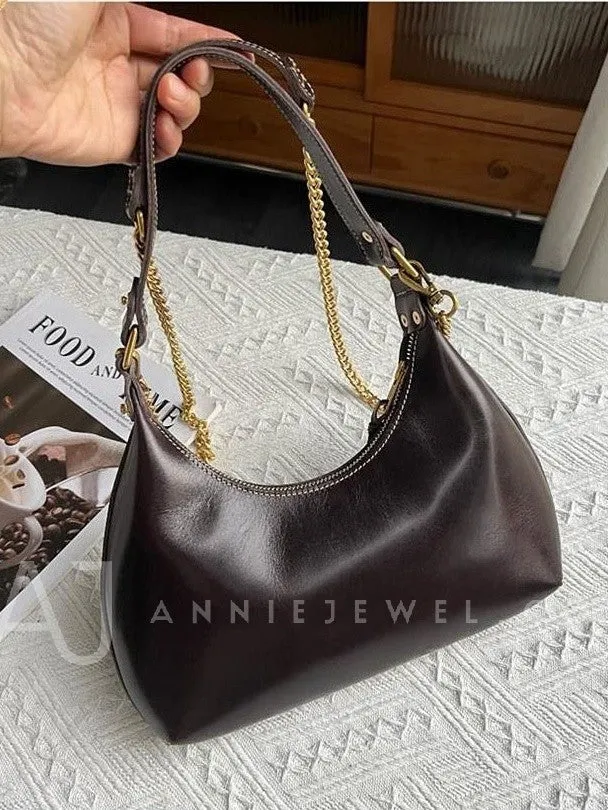 Genuine Leather Underarm Bag Shoulder Underarm Bag With Chain Strap