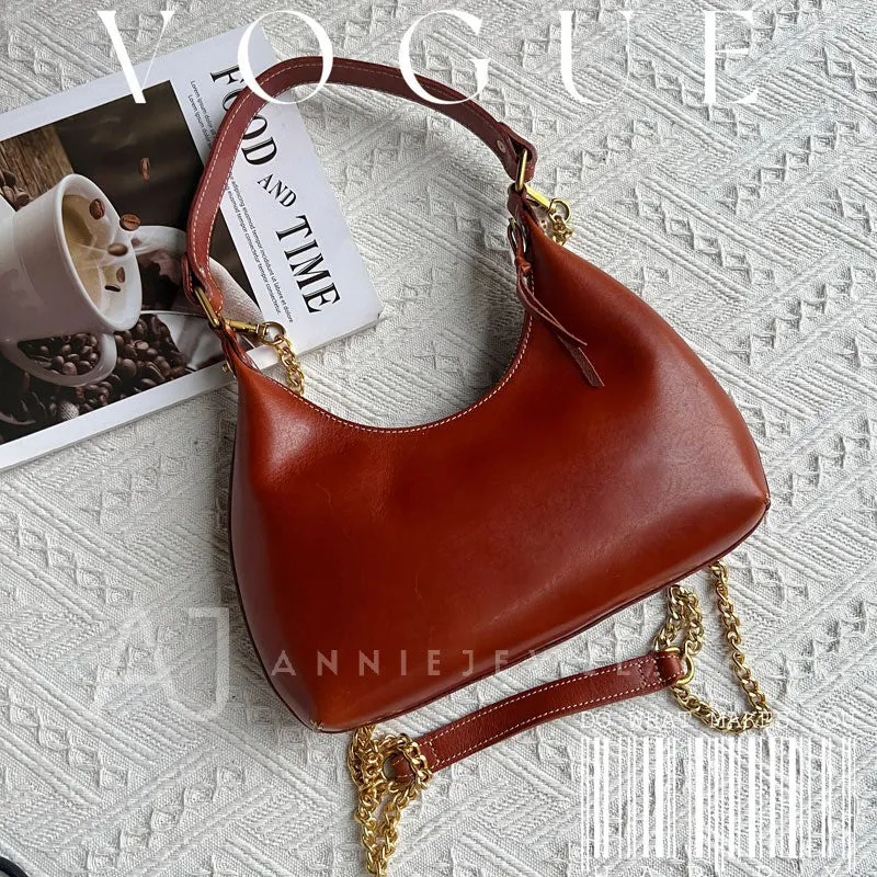 Genuine Leather Underarm Bag Shoulder Underarm Bag With Chain Strap