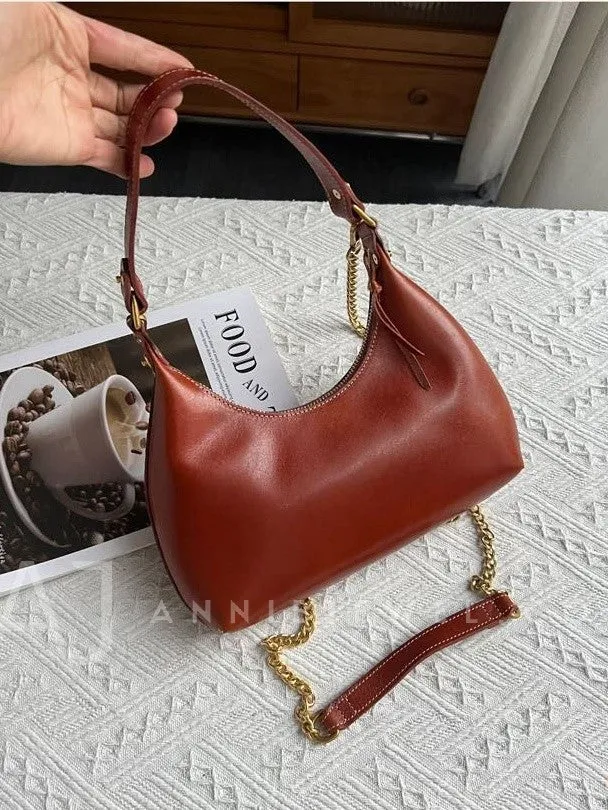 Genuine Leather Underarm Bag Shoulder Underarm Bag With Chain Strap