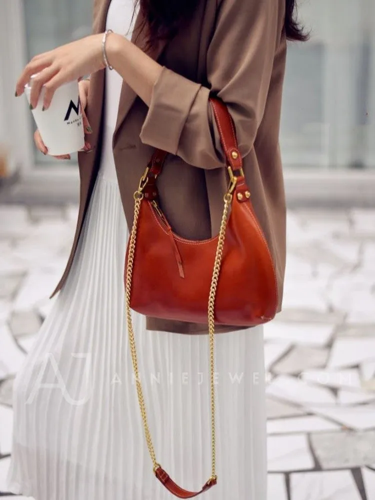 Genuine Leather Underarm Bag Shoulder Underarm Bag With Chain Strap