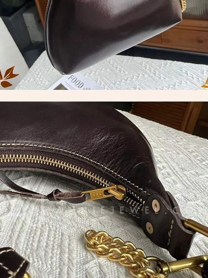 Genuine Leather Underarm Bag Shoulder Underarm Bag With Chain Strap