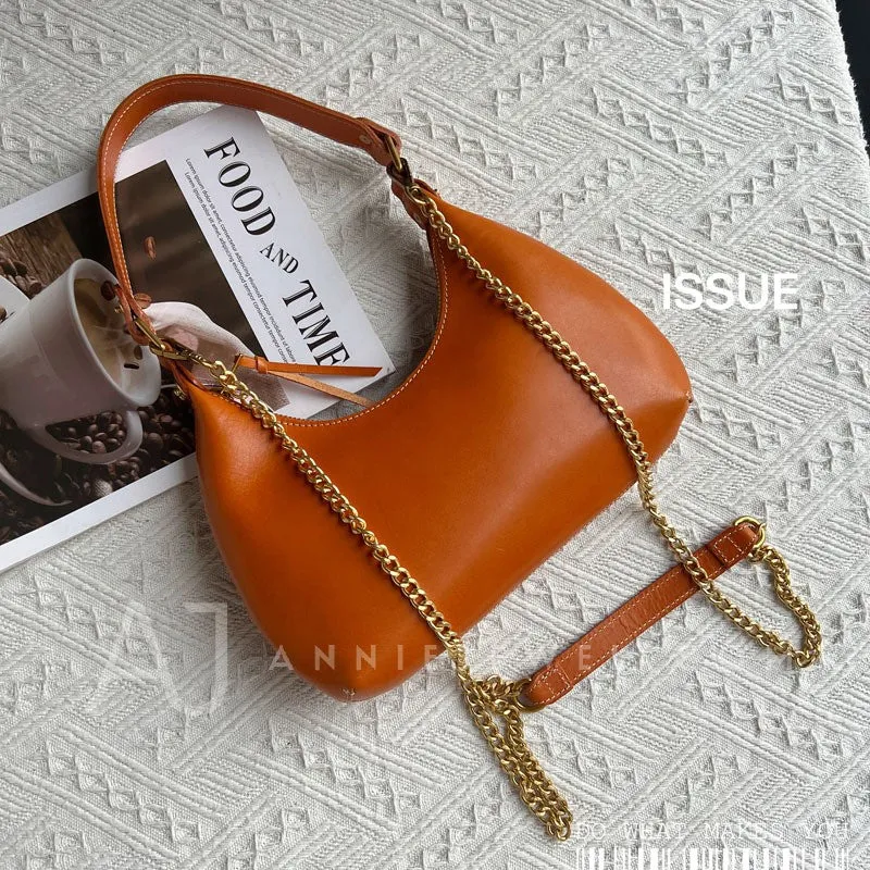 Genuine Leather Underarm Bag Shoulder Underarm Bag With Chain Strap