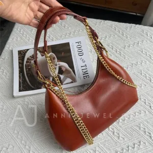 Genuine Leather Underarm Bag Shoulder Underarm Bag With Chain Strap