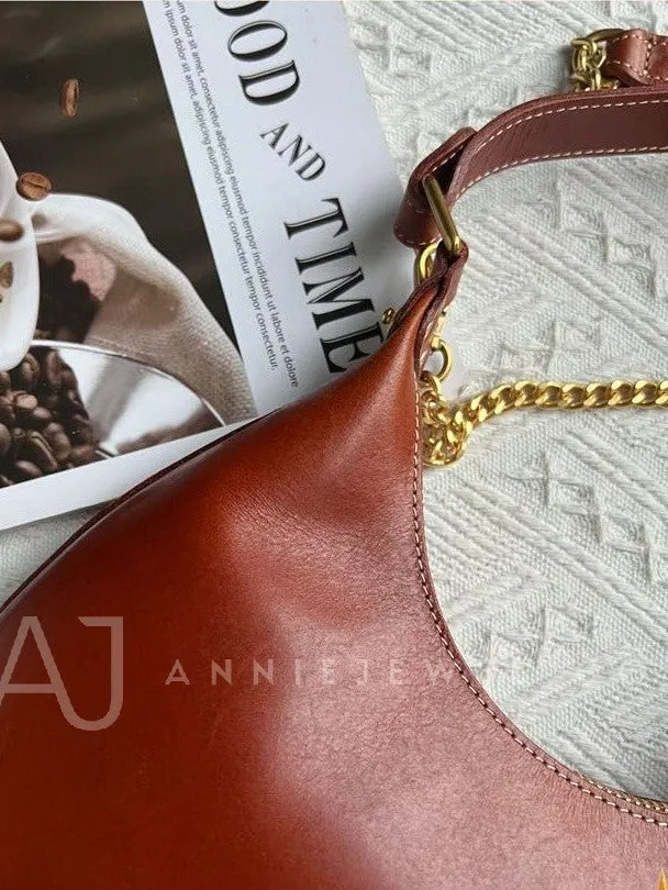 Genuine Leather Underarm Bag Shoulder Underarm Bag With Chain Strap
