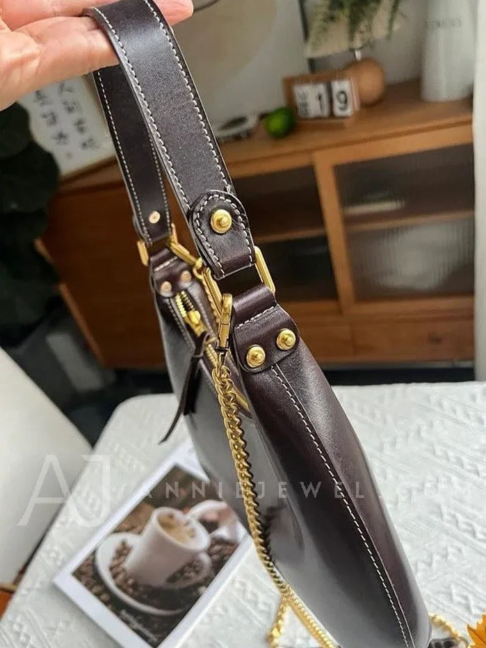 Genuine Leather Underarm Bag Shoulder Underarm Bag With Chain Strap