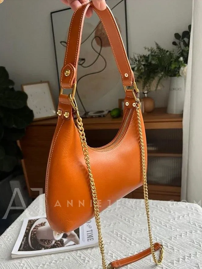 Genuine Leather Underarm Bag Shoulder Underarm Bag With Chain Strap