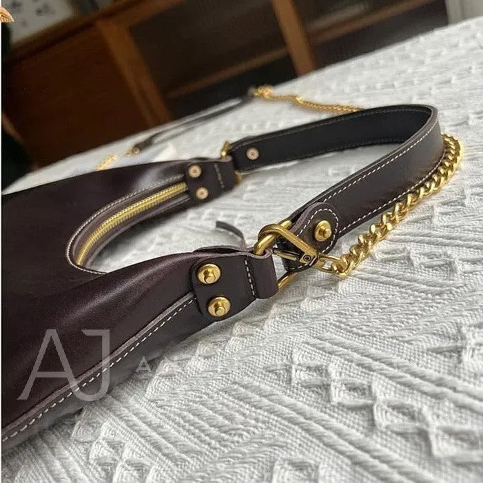 Genuine Leather Underarm Bag Shoulder Underarm Bag With Chain Strap