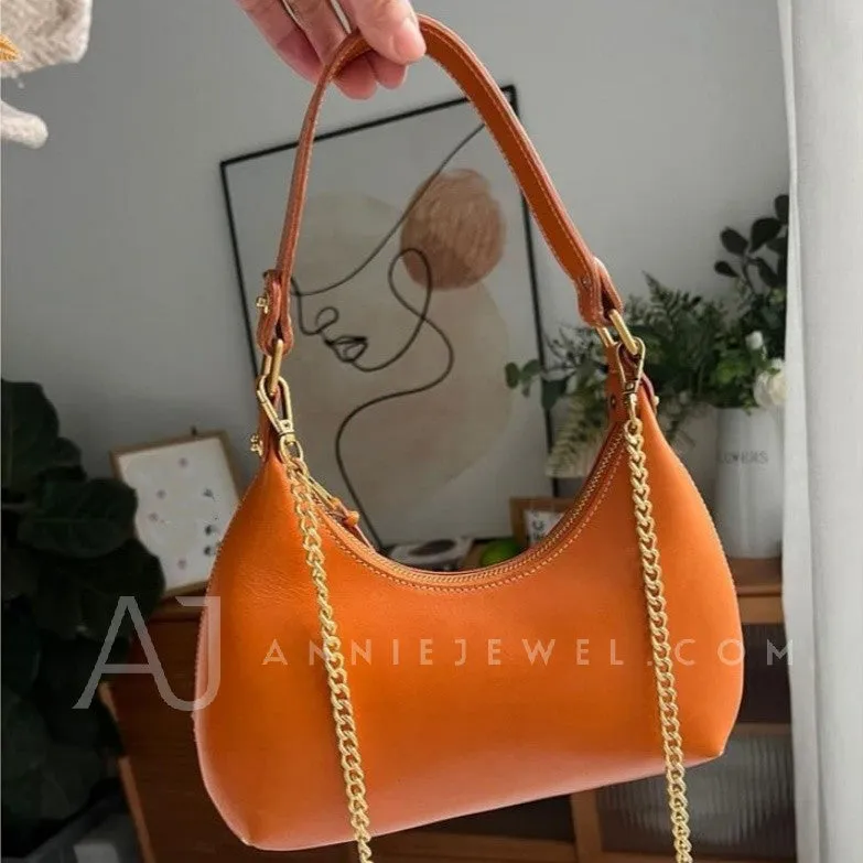Genuine Leather Underarm Bag Shoulder Underarm Bag With Chain Strap