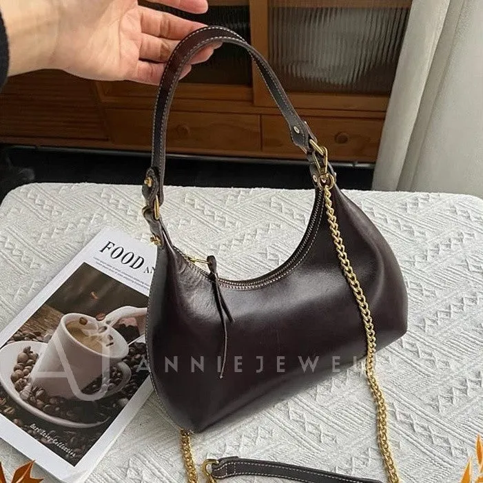 Genuine Leather Underarm Bag Shoulder Underarm Bag With Chain Strap