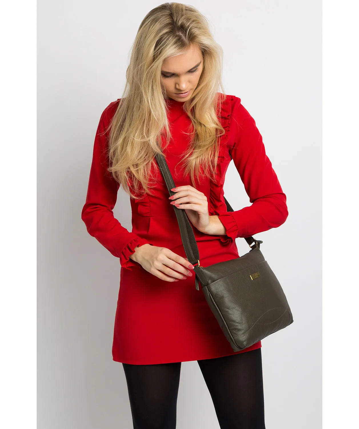 'Gianna' Olive Leather Cross Body Bag