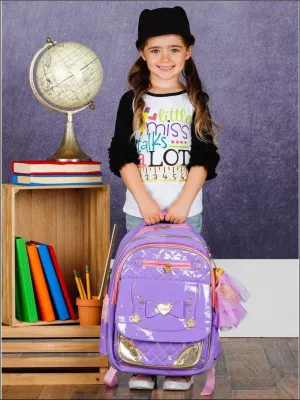 Girls 17" Quilted Patent Synthetic Leather with Heart & Rhinestone Applique