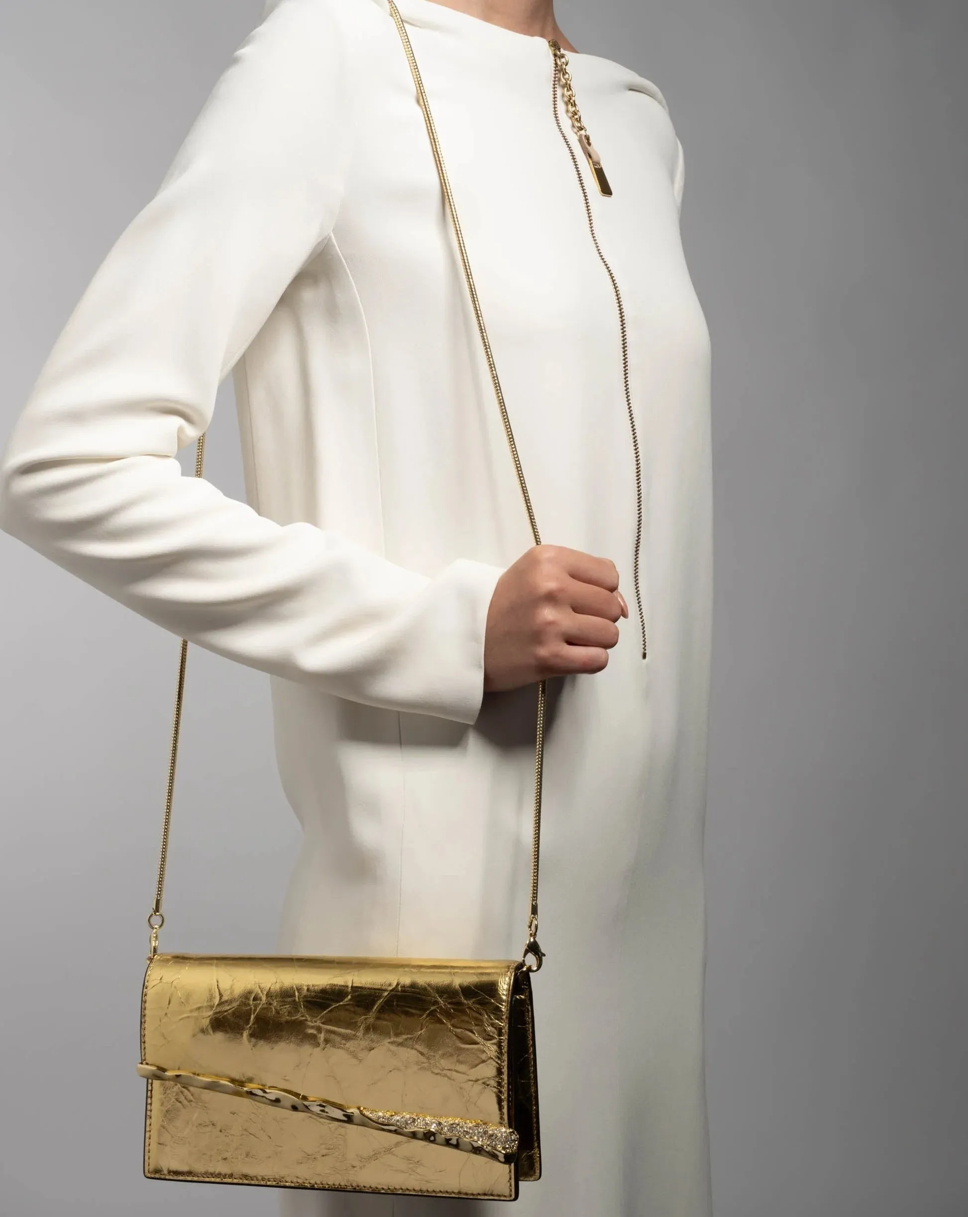 Gold Angular Convertible Crossbody Bag - Gold