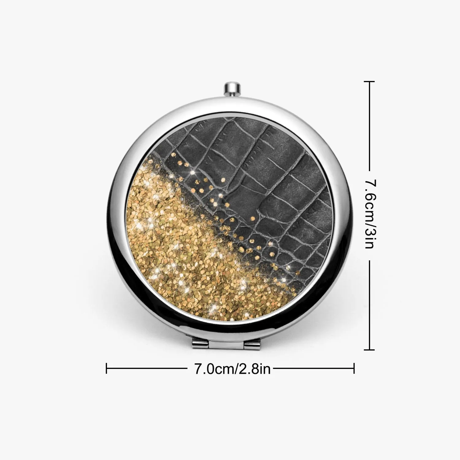 Gold Glitter & Black Leather | Compact Mirror