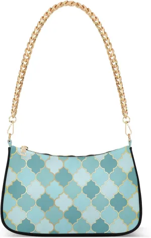 Golden Mosaic Shoulder Handbags for Women Travel Hobo Tote Handbag Women Gold Chain Shoulder Bags Purse with Zipper Closure