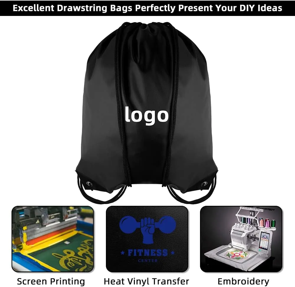 GoodtoU Drawstring Backpack Bags Cinch Sacks - Gym Drawstring Bags Bulk String Backpacks Black 16 Pcs