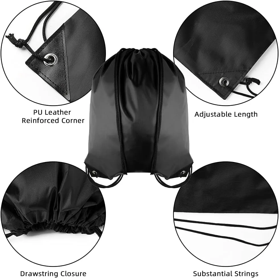 GoodtoU Drawstring Backpack Bags Cinch Sacks - Gym Drawstring Bags Bulk String Backpacks Black 16 Pcs