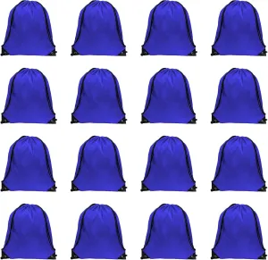 GoodtoU Drawstring Backpacks, Drawstring Bags Bulk Nylon Backpack Draw String Back Bag Cinch Sack Drawstring Gym Bag Drawstring Backpack for Sport, Traveling, Team (Blue, 16Pcs)