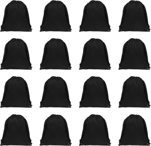 GoodtoU Drawstring Bags, Bulk Nylon Backpacks - Drawstring Gym Bag & Back Bag Cinch Sack for Sport, Traveling, Team (Black, 16Pcs)