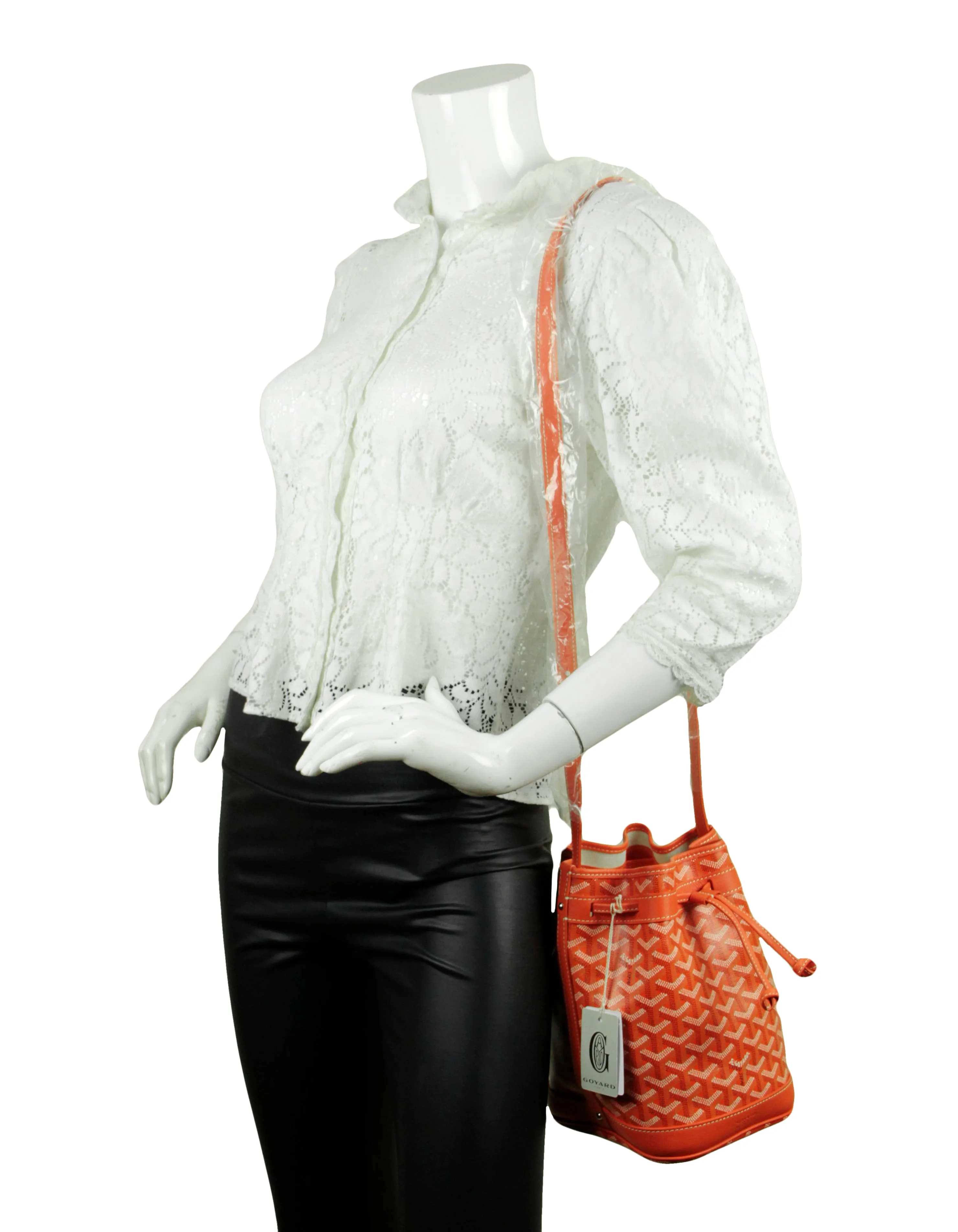 Goyard NEW Orange Goyardine Petit Flot PM Bucket Bag