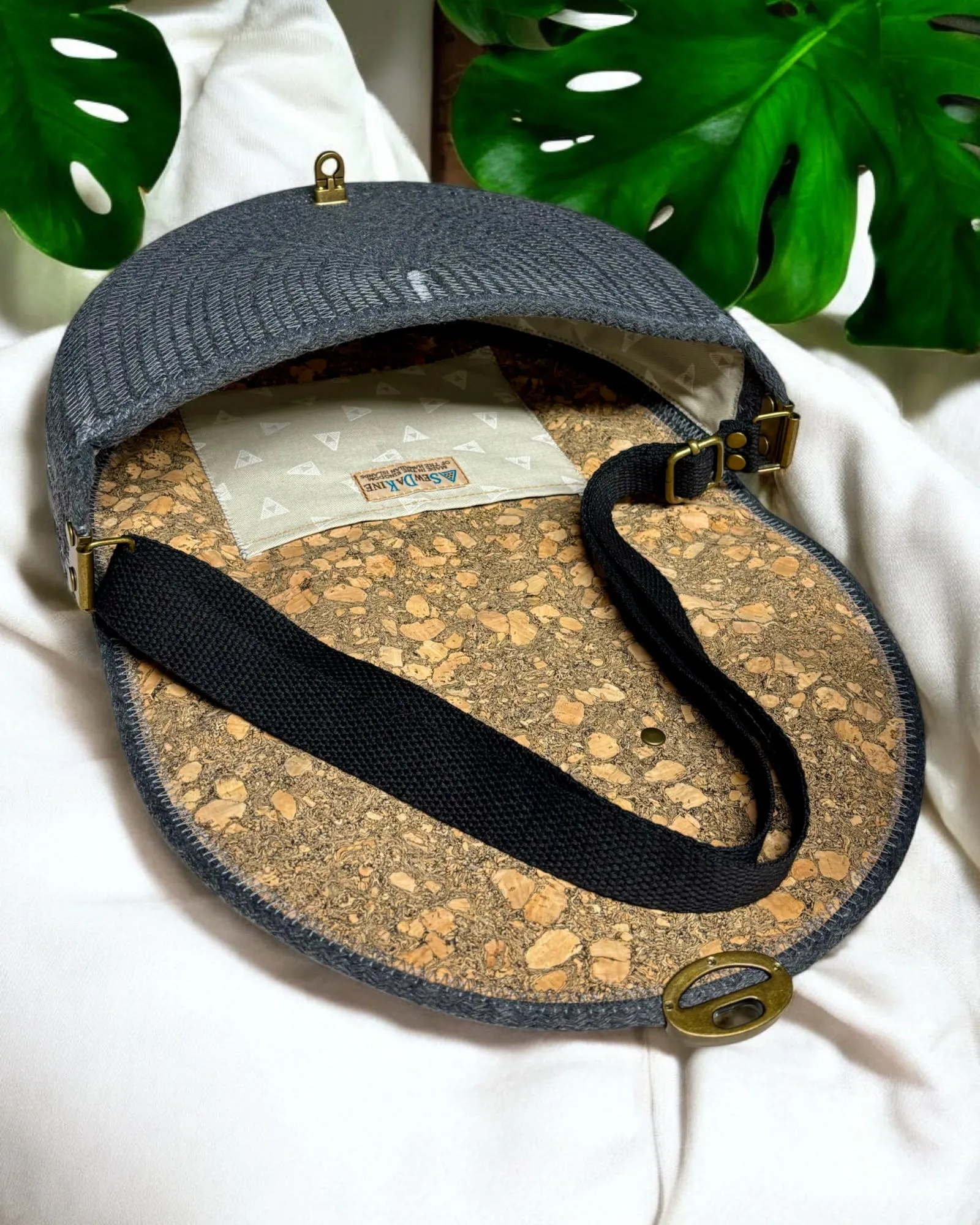 Graphite Mahina Crossbody Messenger Bag - Taro Leaf Accents, Handmade, & Eco-Friendly