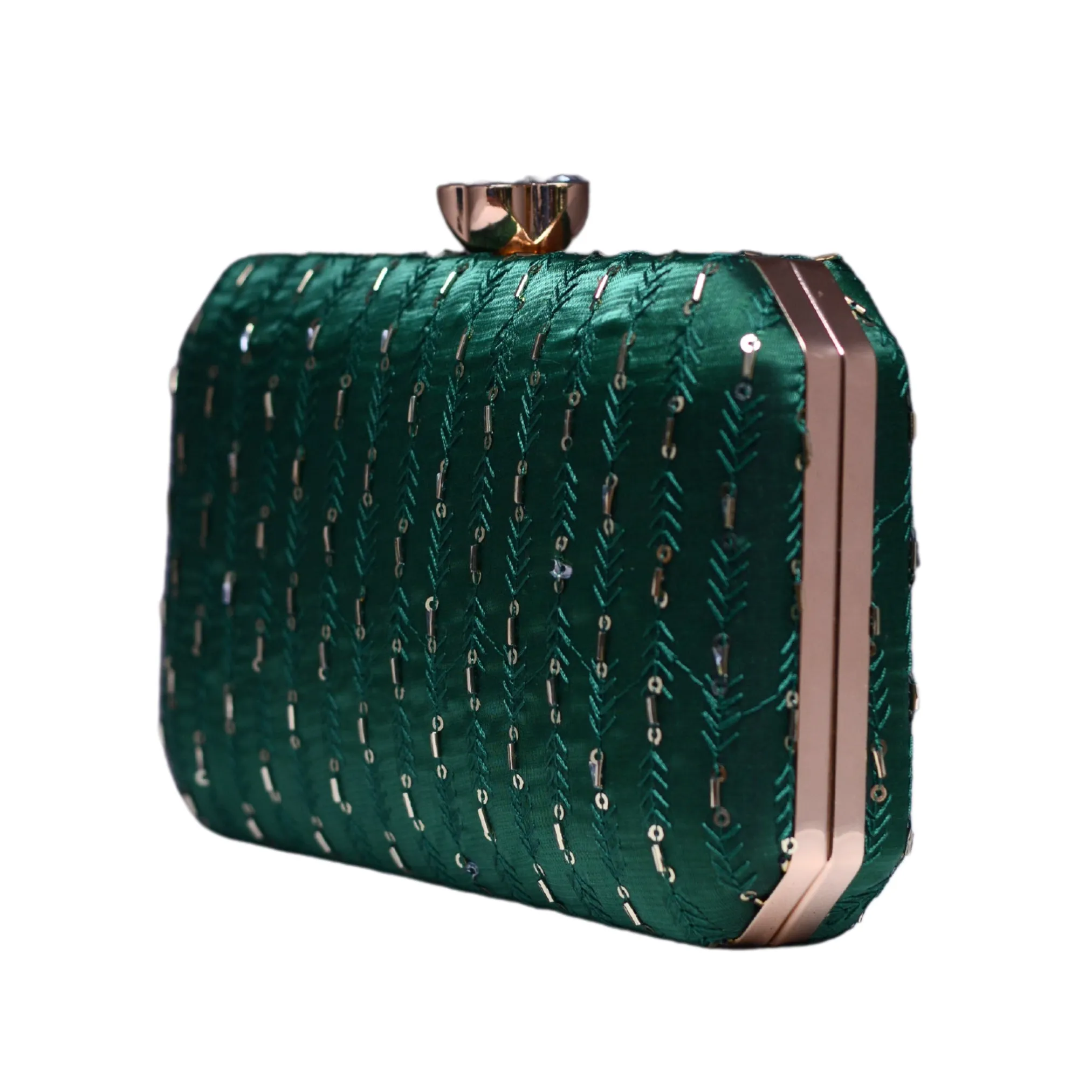 Green Sequins Embroidery Fabric Clutch