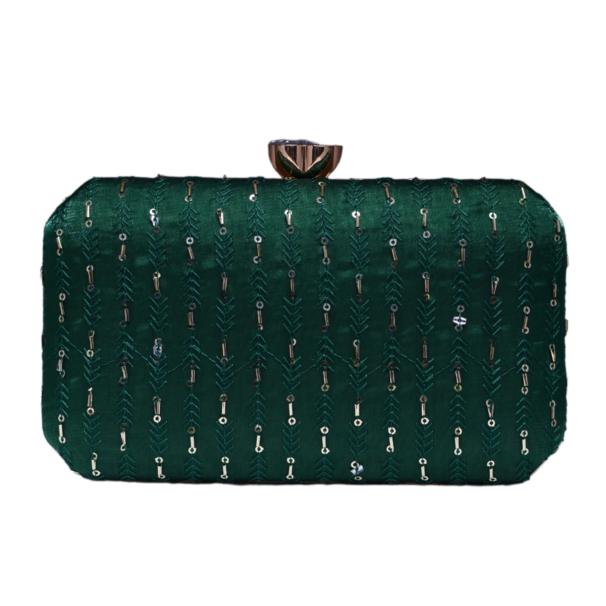 Green Sequins Embroidery Fabric Clutch