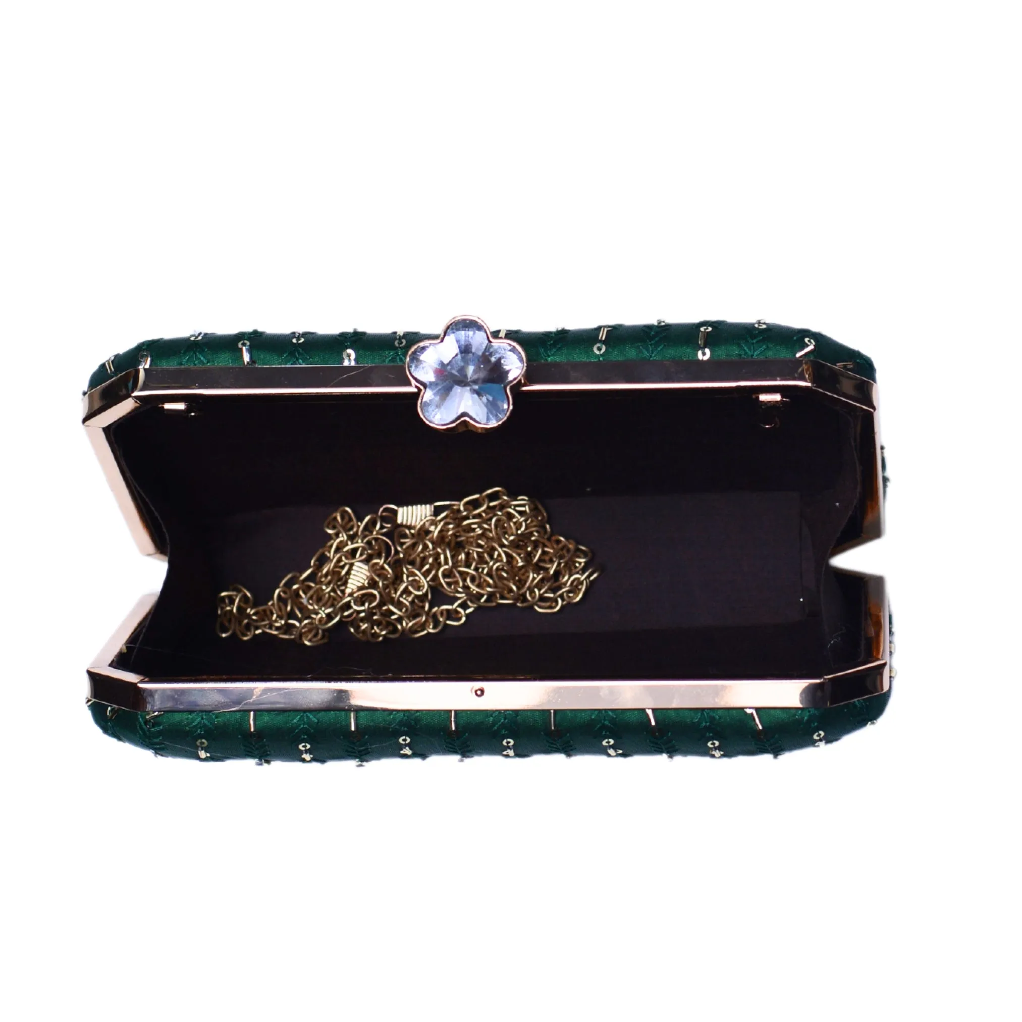 Green Sequins Embroidery Fabric Clutch