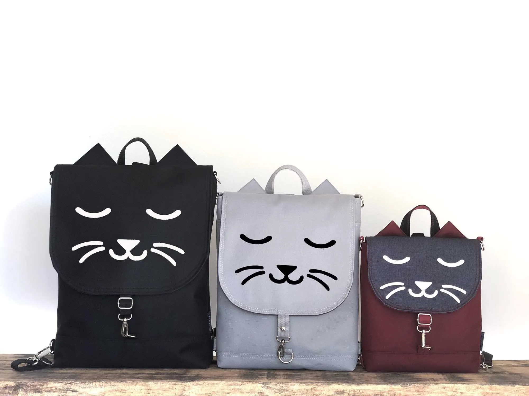 Grey Red Cat Backpack, Personalized Cross Body Bag | Aris Bags