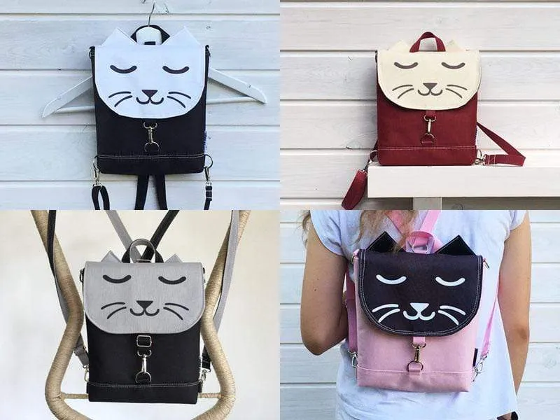 Grey Red Cat Backpack, Personalized Cross Body Bag | Aris Bags