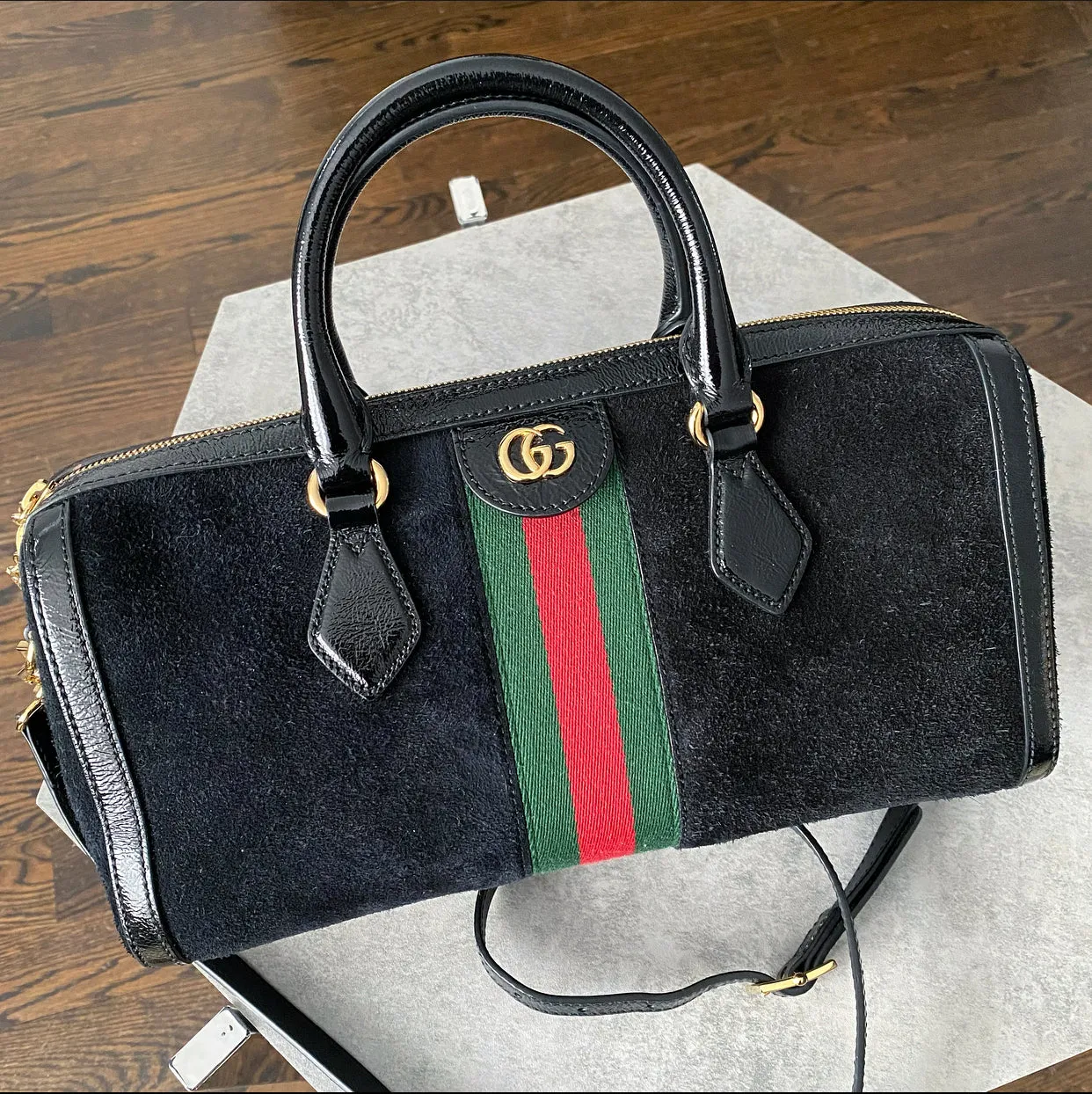 Gucci Black Suede and Patent Ophidia Doctor Bag