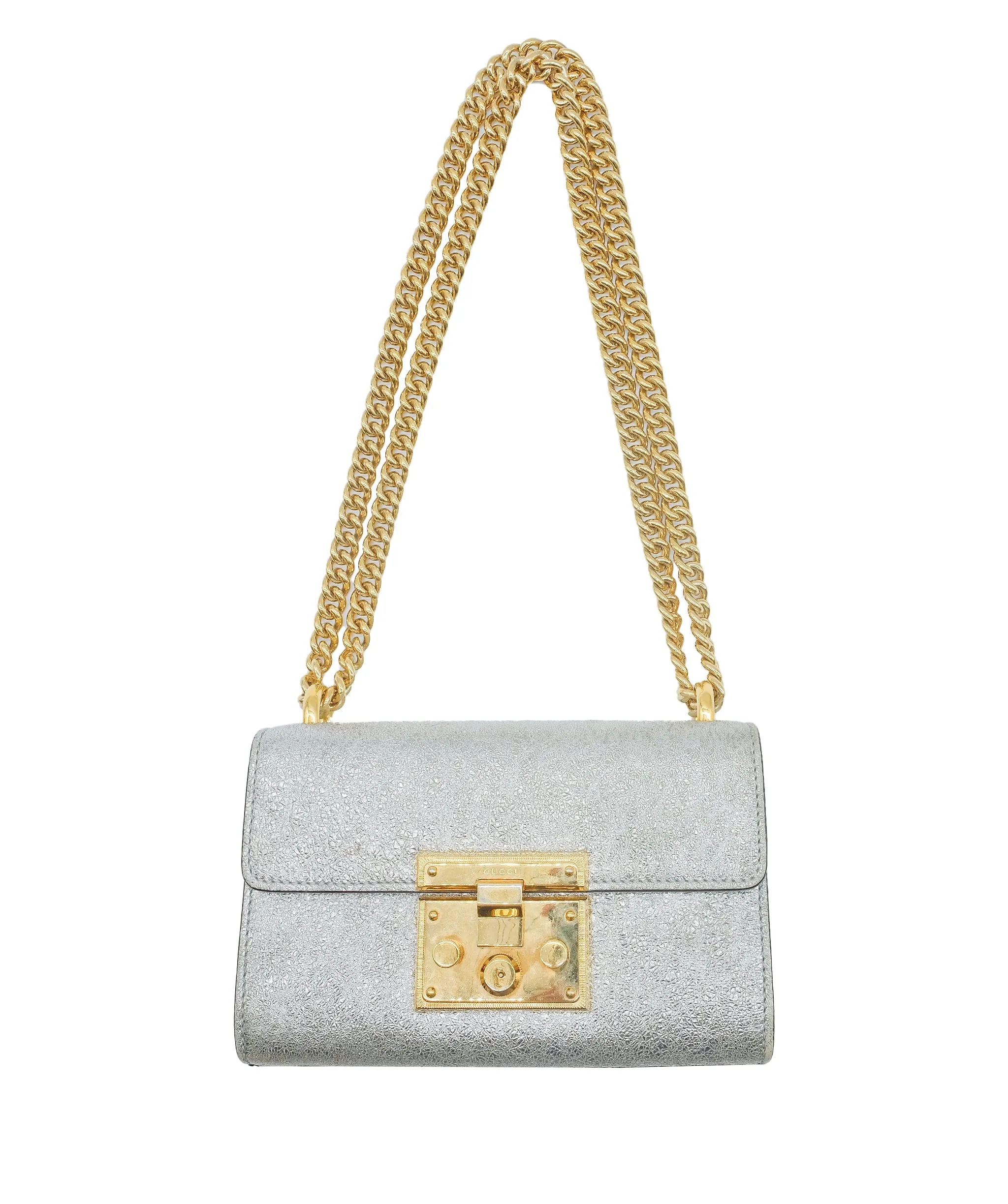 Gucci Padlock Shoulder Silver Leather ASC5322