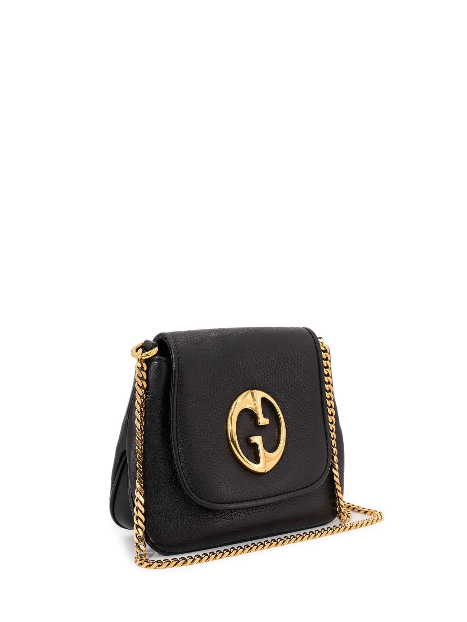 Gucci Pebbled Leather GG Logo Mini Messenger Flap Bag Black
