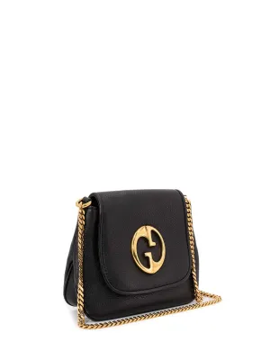 Gucci Pebbled Leather GG Logo Mini Messenger Flap Bag Black