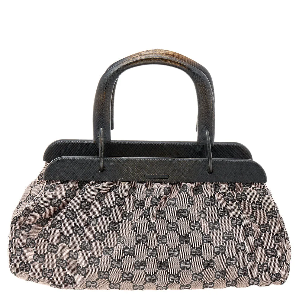 Gucci Pink/Black GG Canvas Wood Handle Frame Doctor Bag