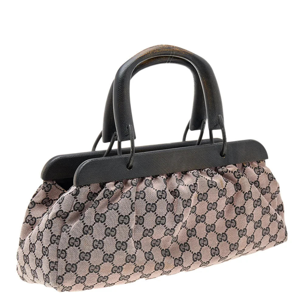 Gucci Pink/Black GG Canvas Wood Handle Frame Doctor Bag