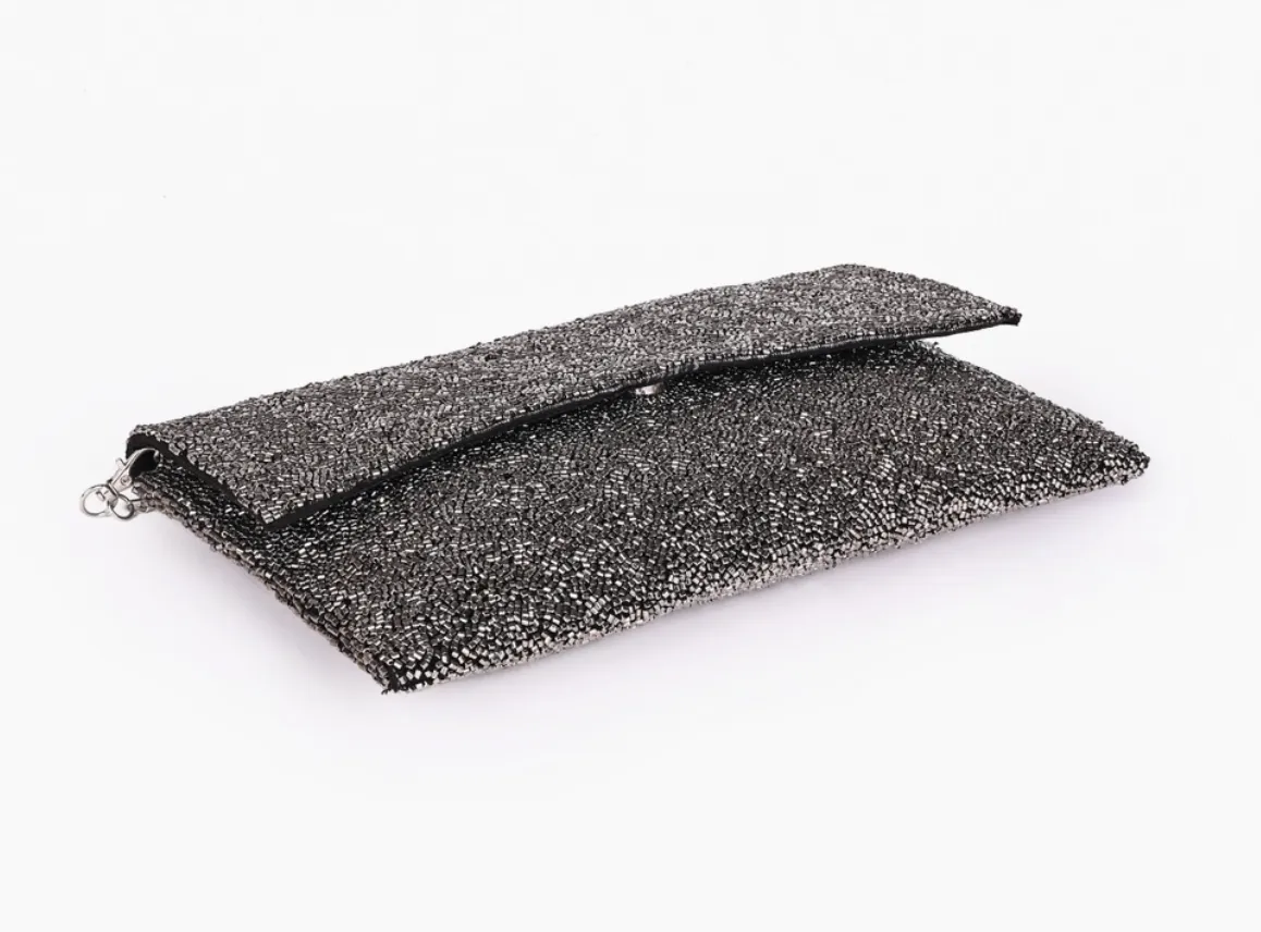 Gunmetal Beaded Glam Clutch