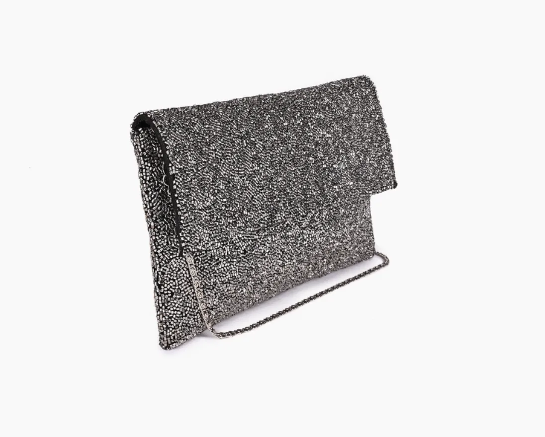 Gunmetal Beaded Glam Clutch