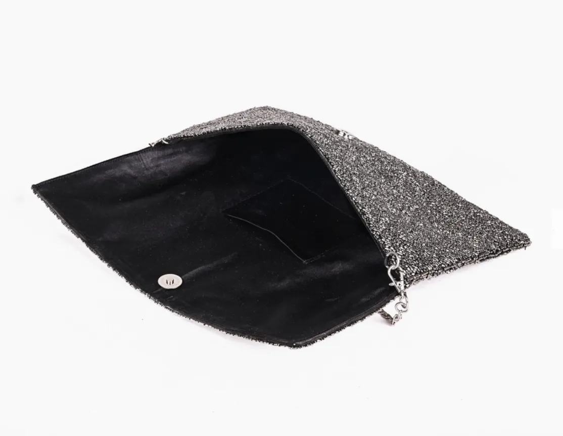Gunmetal Beaded Glam Clutch